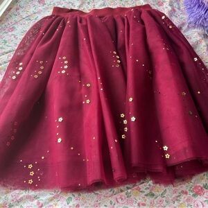 Deux par Deux Burgundy Skirt with Gold Floral Accents (10)  and deep rose lace